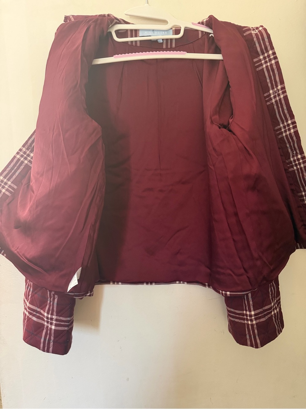 Hill House Home Burgundy Plaid Quilted Jacket Peter Pan Collar Size M - Picture 9 of 12
